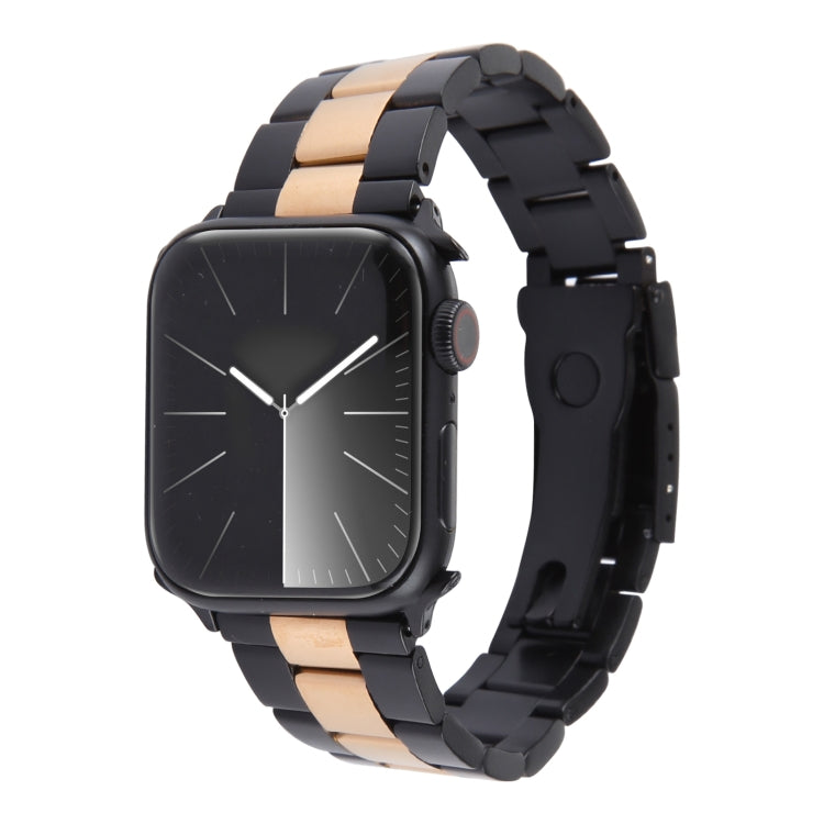 For Apple Watch SE 2023 44mm Three-Bead Stainless Steel Watch Band(Black Rose Gold) - Watch Bands by PMC TechLife | Online Shopping South Africa | PMC TechLife