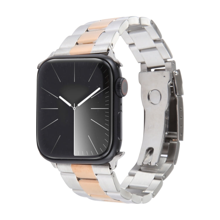 For Apple Watch SE 2022 44mm Three-Bead Stainless Steel Watch Band(Silver Rose Gold) - free shipping - PMC TechLife - Order now!