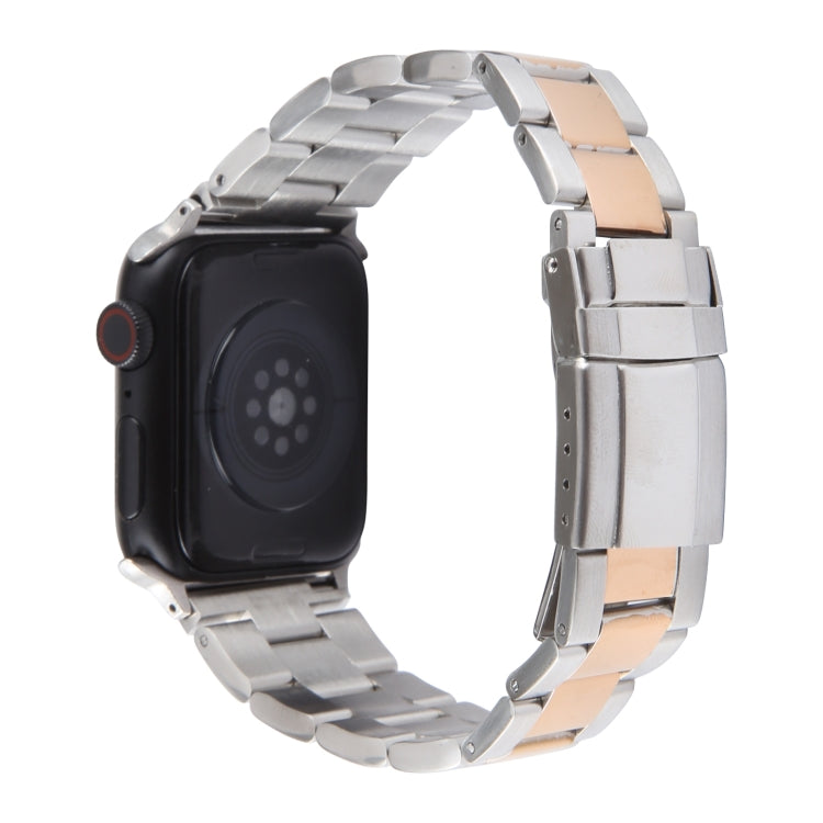 For Apple Watch SE 2022 44mm Three-Bead Stainless Steel Watch Band(Silver Rose Gold) - free shipping - PMC TechLife - Order now!
