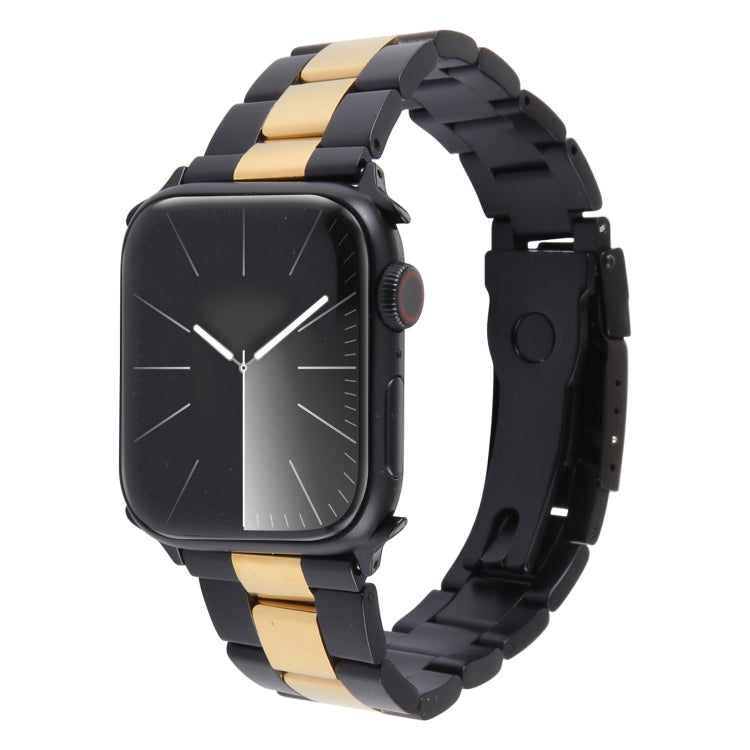 For Apple Watch Series 6 40mm Three-Bead Stainless Steel Watch Band(Black Gold) - Watch Bands by PMC TechLife | Online Shopping South Africa | PMC TechLife