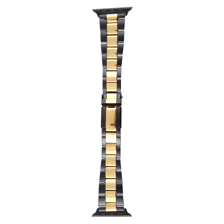 For Apple Watch Series 6 40mm Three-Bead Stainless Steel Watch Band(Black Gold) - Watch Bands by PMC TechLife | Online Shopping South Africa | PMC TechLife