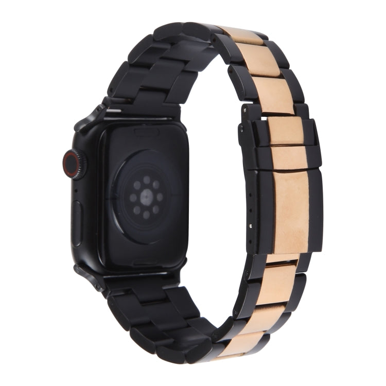For Apple Watch Series 6 40mm Three-Bead Stainless Steel Watch Band(Black Rose Gold) - Watch Bands by PMC TechLife | Online Shopping South Africa | PMC TechLife
