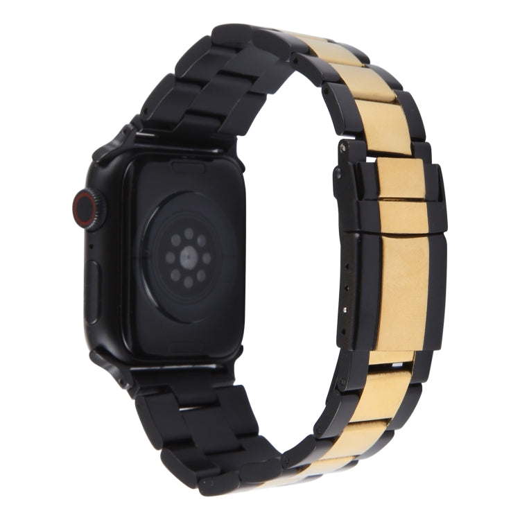 For Apple Watch Series 6 44mm Three-Bead Stainless Steel Watch Band(Black Gold) - Watch Bands by PMC TechLife | Online Shopping South Africa | PMC TechLife