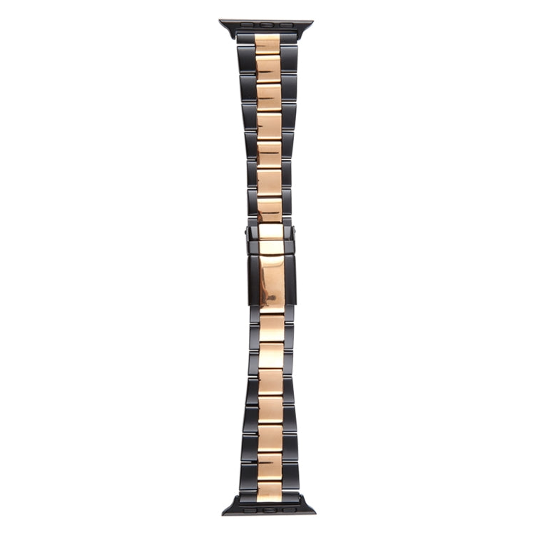 For Apple Watch Series 3 42mm Three-Bead Stainless Steel Watch Band(Black Rose Gold) - Watch Bands by PMC TechLife | Online Shopping South Africa | PMC TechLife