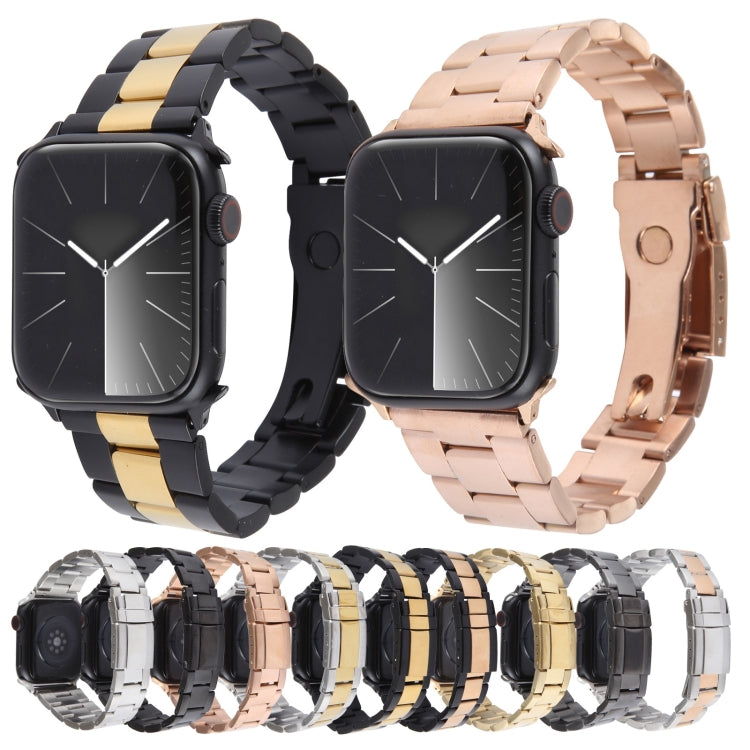 For Apple Watch SE 2022 44mm Three-Bead Stainless Steel Watch Band(Black) - free shipping - PMC TechLife - Order now!