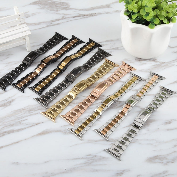 For Apple Watch Series 3 38mm Three-Bead Stainless Steel Watch Band(Silver Gold) - free shipping - PMC TechLife - Order now!