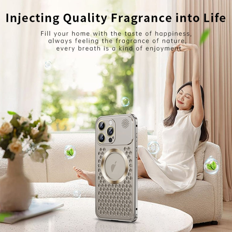 For iPhone 14 Spring Buckle MagSafe Magnetic Metal Aromatherapy Phone Case(Grey) - free shipping - PMc TechLife - Order now!