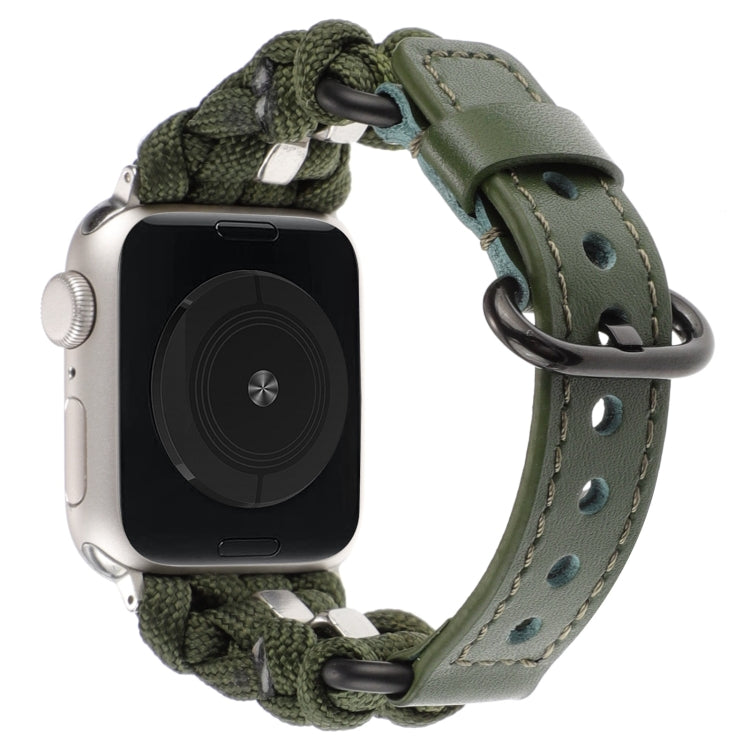 For Apple Watch Ultra 2 49mm Paracord Genuine Leather Watch Band(Army Green) - Watch Bands by PMC TechLife | Online Shopping South Africa | PMC TechLife | Buy Now Pay Later Mobicred
