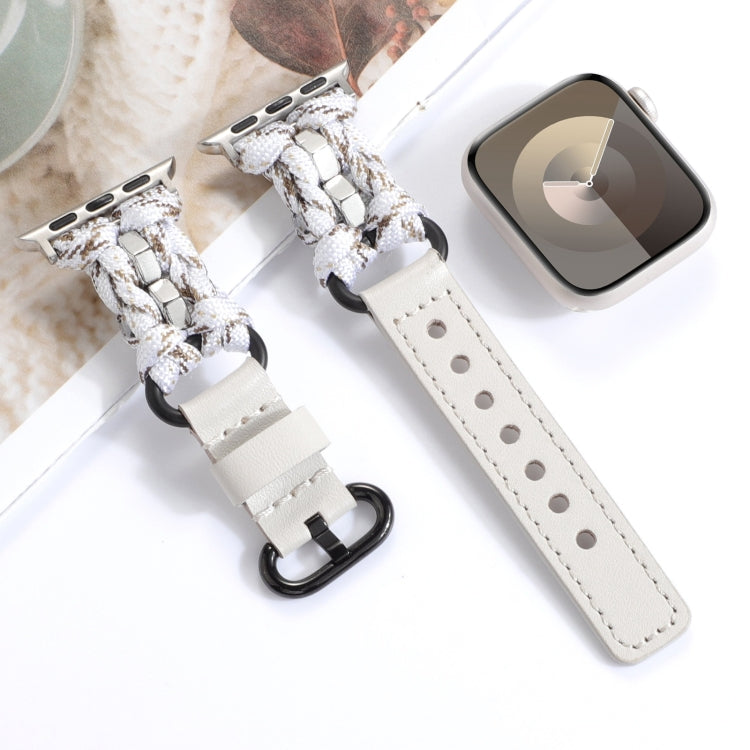 For Apple Watch Ultra 49mm Paracord Genuine Leather Watch Band(White Khaki) - Watch Bands by PMC TechLife | Online Shopping South Africa | PMC TechLife | Buy Now Pay Later Mobicred