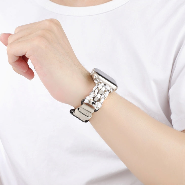 For Apple Watch Ultra 49mm Paracord Genuine Leather Watch Band(White Khaki) - Watch Bands by PMC TechLife | Online Shopping South Africa | PMC TechLife | Buy Now Pay Later Mobicred