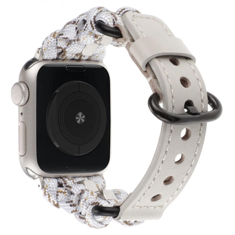 For Apple Watch Ultra 49mm Paracord Genuine Leather Watch Band(White Khaki) - Watch Bands by PMC TechLife | Online Shopping South Africa | PMC TechLife | Buy Now Pay Later Mobicred