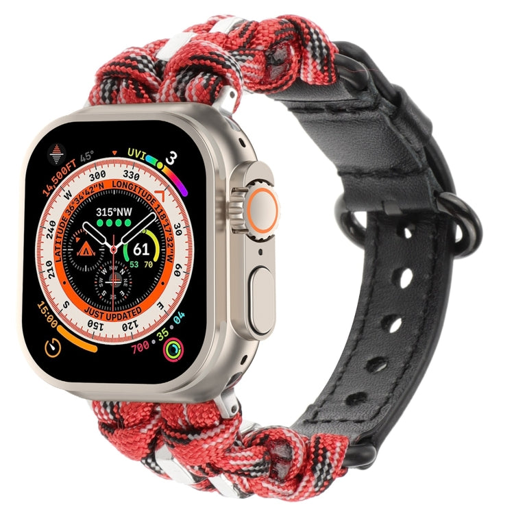For Apple Watch Ultra 49mm Paracord Genuine Leather Watch Band(Black Red Camo) - Watch Bands by PMC TechLife | Online Shopping South Africa | PMC TechLife | Buy Now Pay Later Mobicred