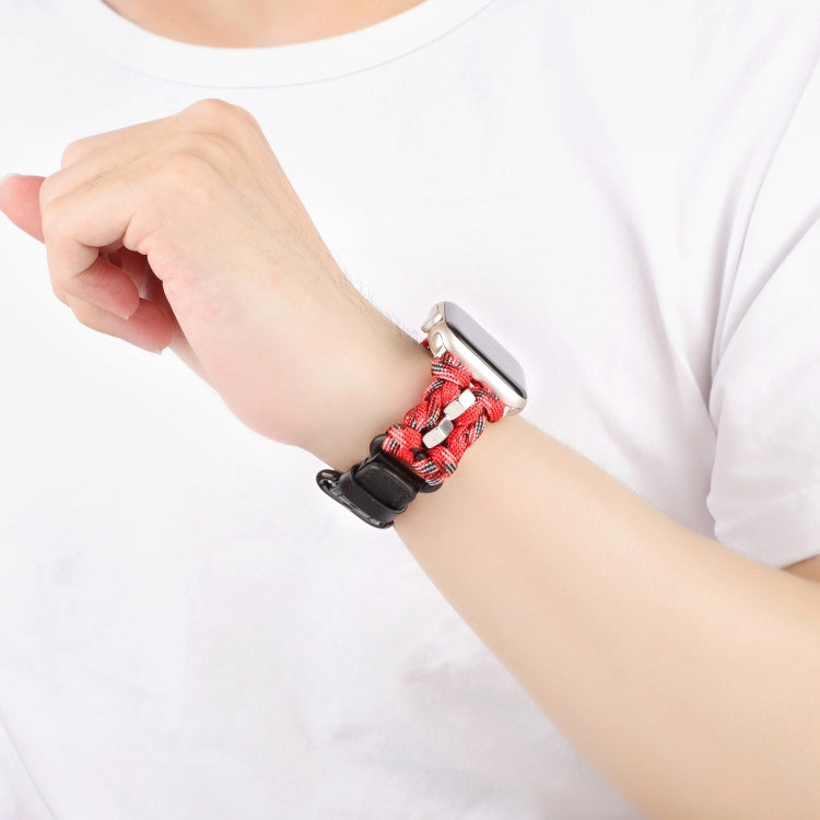 For Apple Watch Ultra 49mm Paracord Genuine Leather Watch Band(Black Red Camo) - Watch Bands by PMC TechLife | Online Shopping South Africa | PMC TechLife | Buy Now Pay Later Mobicred