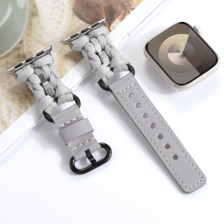 For Apple Watch Ultra 49mm Paracord Genuine Leather Watch Band(Grey) - Watch Bands by PMC TechLife | Online Shopping South Africa | PMC TechLife | Buy Now Pay Later Mobicred