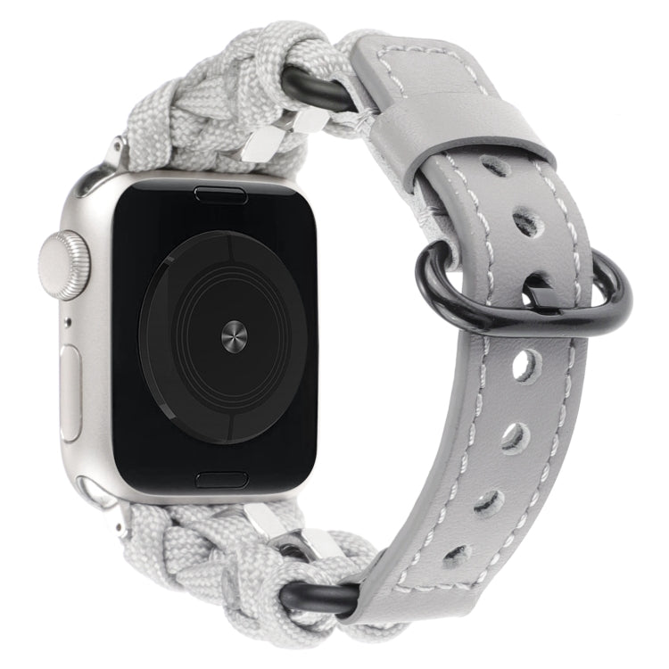 For Apple Watch Ultra 49mm Paracord Genuine Leather Watch Band(Grey) - Watch Bands by PMC TechLife | Online Shopping South Africa | PMC TechLife | Buy Now Pay Later Mobicred