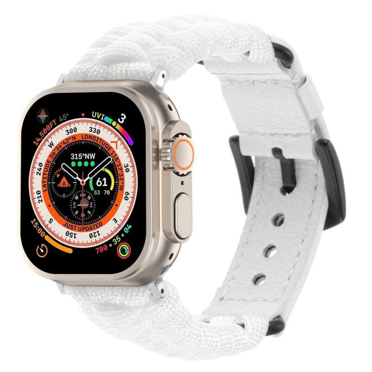 For Apple Watch Ultra 2 49mm Plain Paracord Genuine Leather Watch Band(White) - Watch Bands by PMC TechLife | Online Shopping South Africa | PMC TechLife | Buy Now Pay Later Mobicred