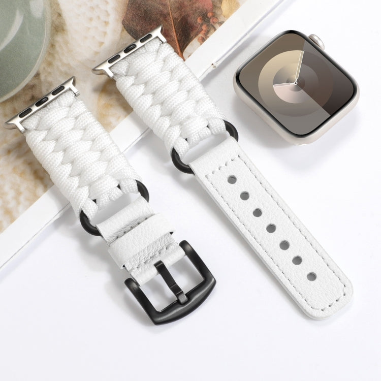 For Apple Watch Ultra 2 49mm Plain Paracord Genuine Leather Watch Band(White) - Watch Bands by PMC TechLife | Online Shopping South Africa | PMC TechLife | Buy Now Pay Later Mobicred