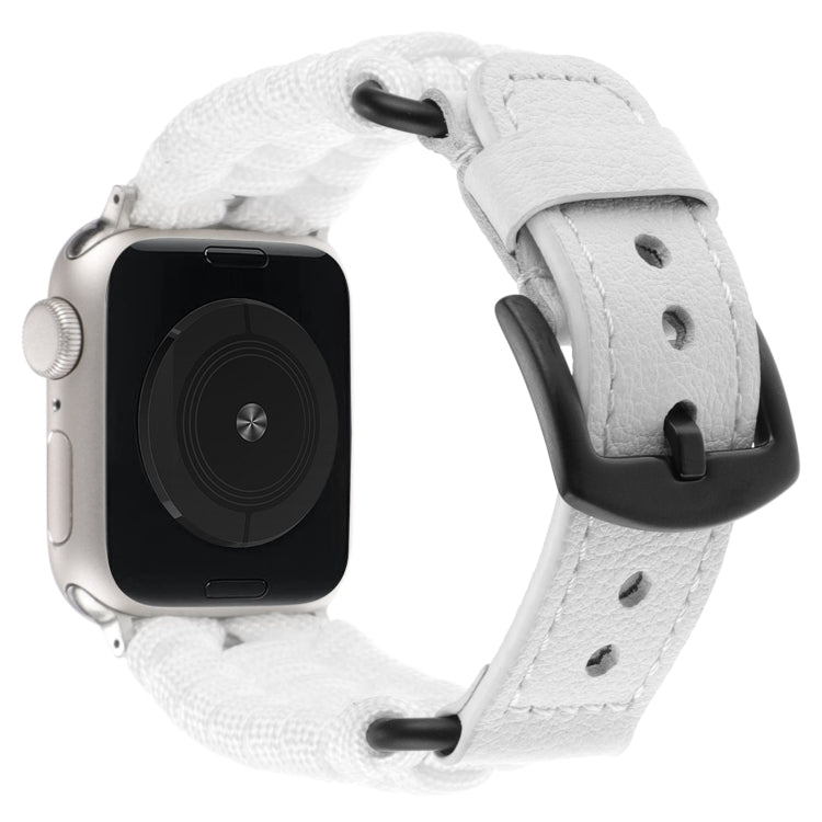 For Apple Watch Ultra 2 49mm Plain Paracord Genuine Leather Watch Band(White) - Watch Bands by PMC TechLife | Online Shopping South Africa | PMC TechLife | Buy Now Pay Later Mobicred