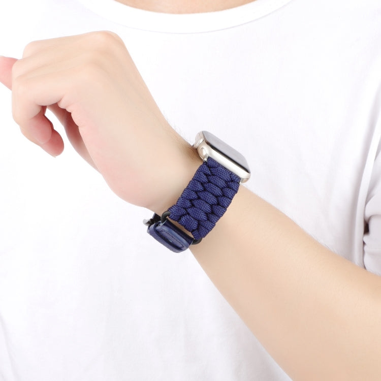 For Apple Watch Ultra 49mm Plain Paracord Genuine Leather Watch Band(Royal Blue) - Watch Bands by PMC TechLife | Online Shopping South Africa | PMC TechLife | Buy Now Pay Later Mobicred
