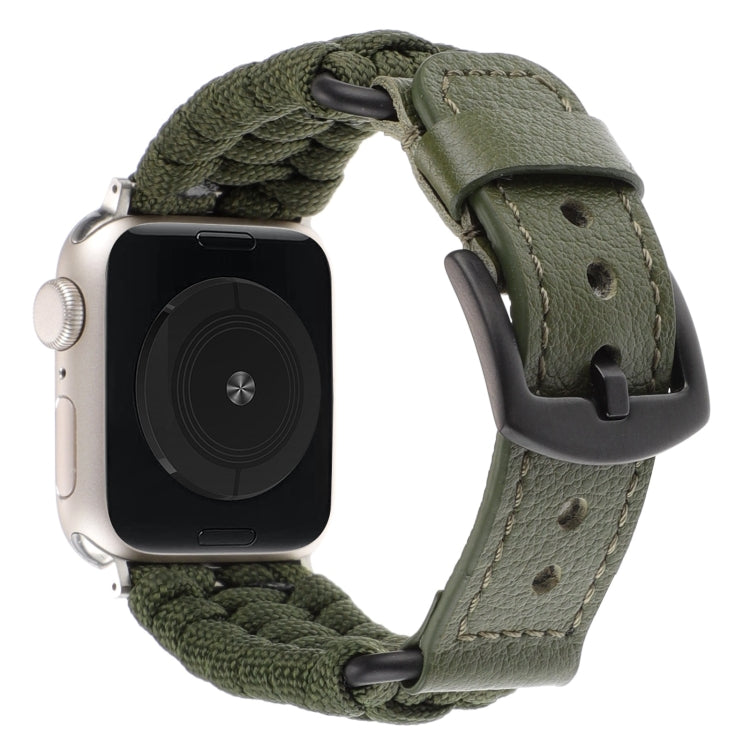 For Apple Watch Ultra 49mm Plain Paracord Genuine Leather Watch Band(Army Green) - Watch Bands by PMC TechLife | Online Shopping South Africa | PMC TechLife | Buy Now Pay Later Mobicred