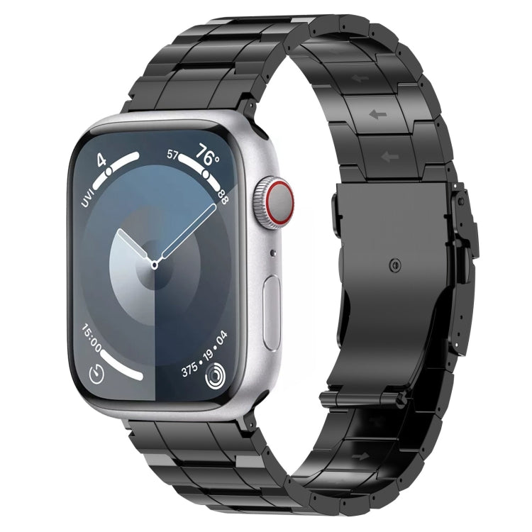 For Apple Watch Series 7 45mm Safety Buckle Trapezoid Titanium Steel Watch Band(Black) - free shipping - PMC TechLife - Order now!