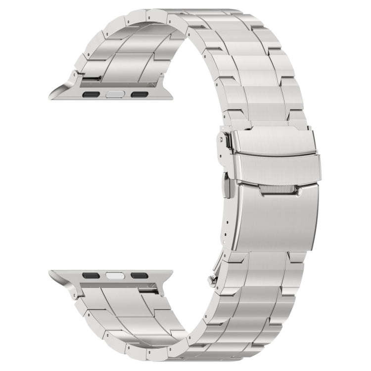 For Apple Watch Series 6 40mm Safety Buckle Trapezoid Titanium Steel Watch Band(Silver) - Watch Bands by PMC TechLife | Online Shopping South Africa | PMC TechLife