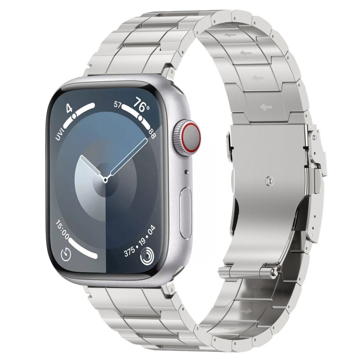 For Apple Watch Series 5 44mm Safety Buckle Trapezoid Titanium Steel Watch Band(Silver) - Watch Bands by PMC TechLife | Online Shopping South Africa | PMC TechLife