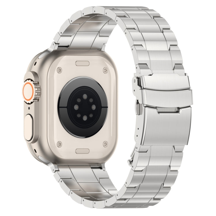 For Apple Watch Series 3 38mm Safety Buckle Trapezoid Titanium Steel Watch Band(Silver) - Watch Bands by PMC TechLife | Online Shopping South Africa | PMC TechLife