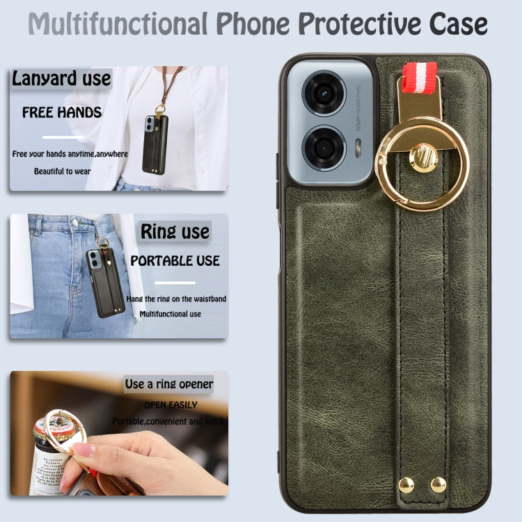 For Motorola Moto G 5G 2024 Wristband Leather Back Phone Case(Green) - Motorola Cases by PMC Jewellery | Online Shopping South Africa | PMC Jewellery | Buy Now Pay Later Mobicred