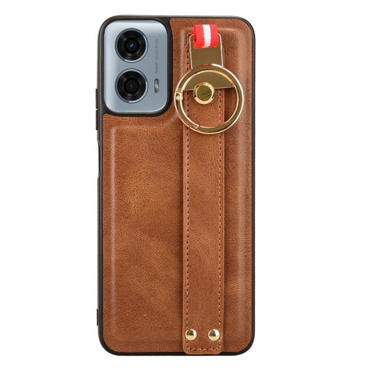 For Motorola Moto G 5G 2024 Wristband Leather Back Phone Case(Brown) - Motorola Cases by PMC Jewellery | Online Shopping South Africa | PMC Jewellery | Buy Now Pay Later Mobicred