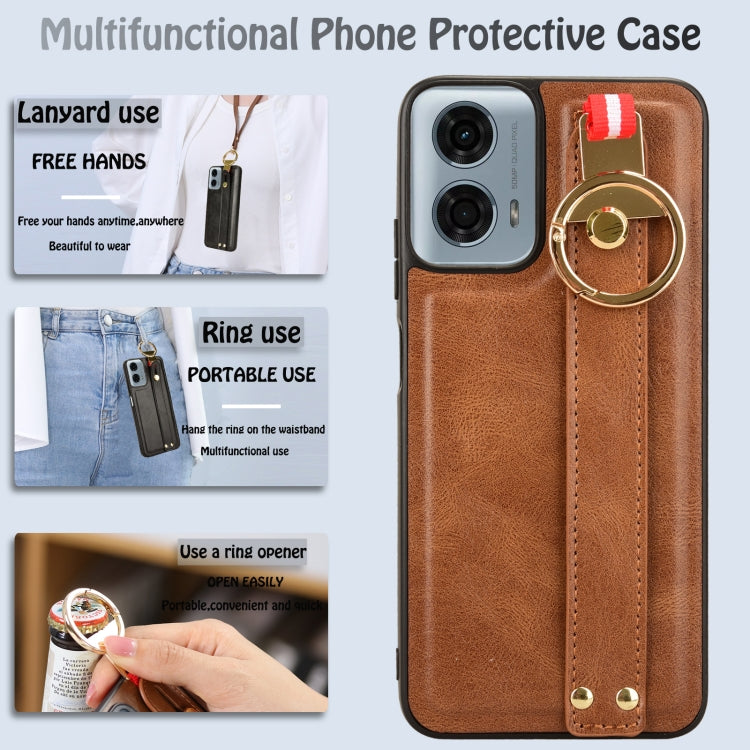 For Motorola Moto G 5G 2024 Wristband Leather Back Phone Case(Brown) - Motorola Cases by PMC Jewellery | Online Shopping South Africa | PMC Jewellery | Buy Now Pay Later Mobicred