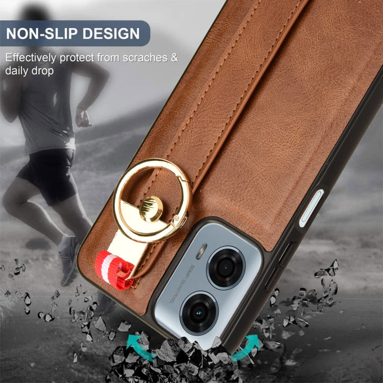 For Motorola Moto G 5G 2024 Wristband Leather Back Phone Case(Brown) - Motorola Cases by PMC Jewellery | Online Shopping South Africa | PMC Jewellery | Buy Now Pay Later Mobicred