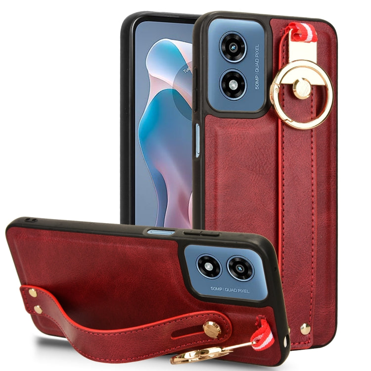 For Motorola Moto G Play 4G 2024 Wristband Leather Back Phone Case(Red) - Motorola Cases by PMC Jewellery | Online Shopping South Africa | PMC Jewellery | Buy Now Pay Later Mobicred