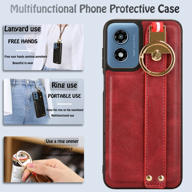 For Motorola Moto G Play 4G 2024 Wristband Leather Back Phone Case(Red) - Motorola Cases by PMC Jewellery | Online Shopping South Africa | PMC Jewellery | Buy Now Pay Later Mobicred