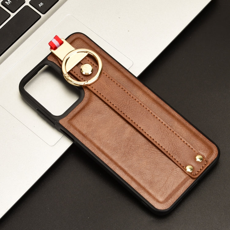 For Motorola Moto G Play 4G 2024 Wristband Leather Back Phone Case(Brown) - Motorola Cases by PMC Jewellery | Online Shopping South Africa | PMC Jewellery | Buy Now Pay Later Mobicred