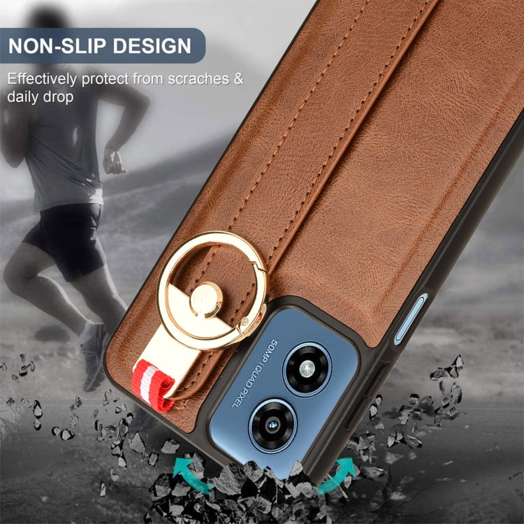 For Motorola Moto G Play 4G 2024 Wristband Leather Back Phone Case(Brown) - Motorola Cases by PMC Jewellery | Online Shopping South Africa | PMC Jewellery | Buy Now Pay Later Mobicred