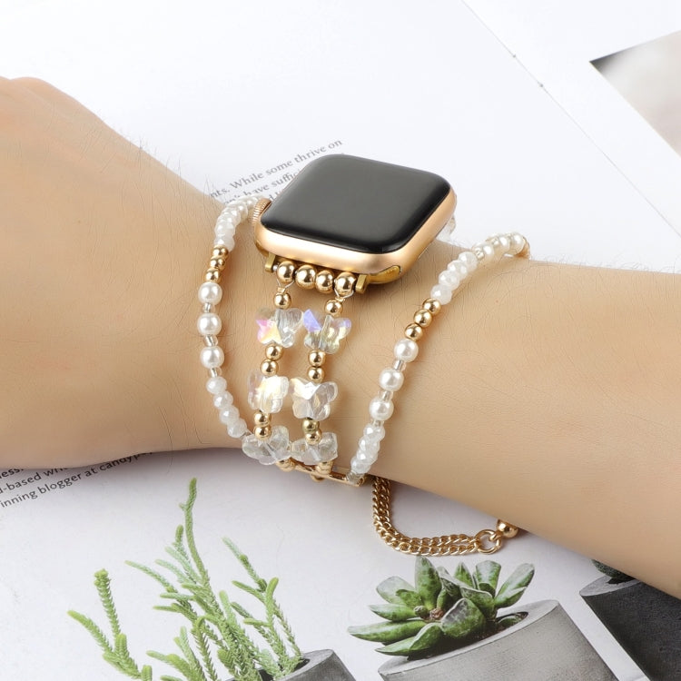 For Apple Watch Ultra 2 49mm Butterfly Chain Bracelet Metal Watch Band(Transparent Gold) - Watch Bands by PMC TechLife | Online Shopping South Africa | PMC TechLife