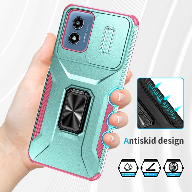 For Motorola Moto G Play 2024 Sliding Camshield Holder Phone Case(Grey Green + Pink) - Motorola Cases by PMC Jewellery | Online Shopping South Africa | PMC Jewellery | Buy Now Pay Later Mobicred