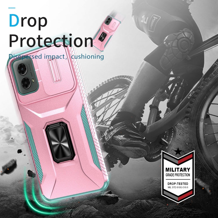 For Motorola Moto G 5G 2024 Sliding Camshield Holder Phone Case(Pink + Grey Green) - Motorola Cases by PMC Jewellery | Online Shopping South Africa | PMC Jewellery | Buy Now Pay Later Mobicred