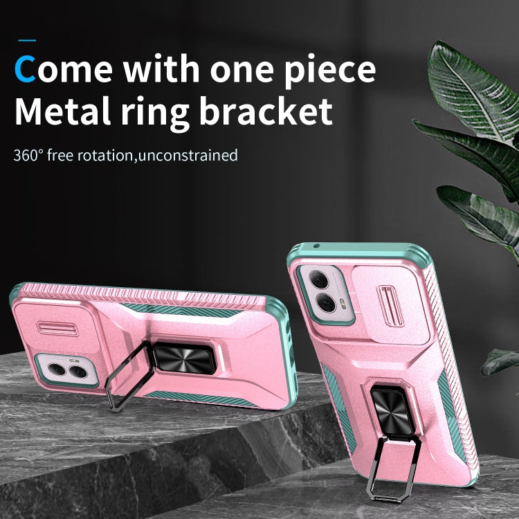 For Motorola Moto G Power 2024 Sliding Camshield Holder Phone Case(Pink + Grey Green) - Motorola Cases by PMC Jewellery | Online Shopping South Africa | PMC Jewellery | Buy Now Pay Later Mobicred