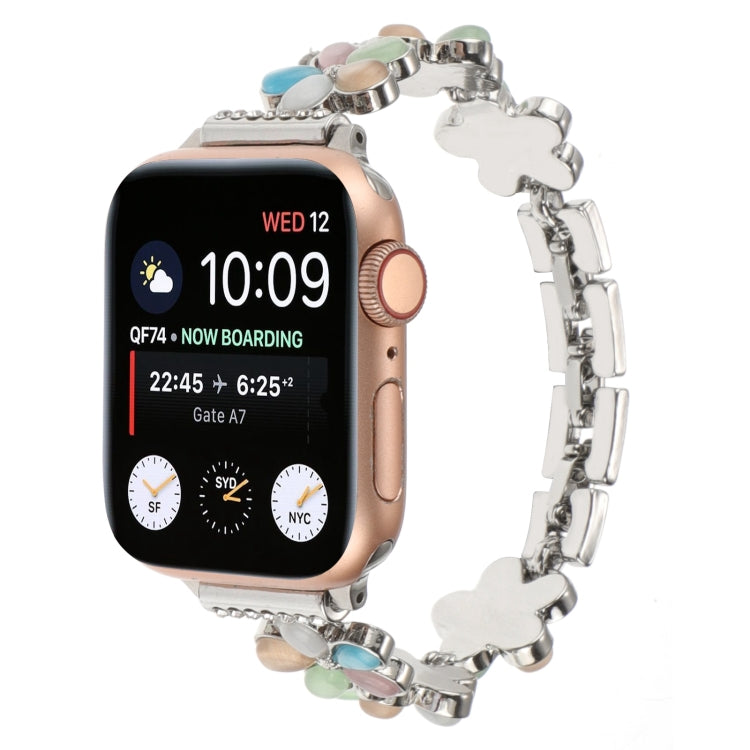 For Apple Watch SE 2023 40mm 5-petaled Flower Zinc Alloy Chain Watch Band(Silver Colorful) - Watch Bands by PMC TechLife | Online Shopping South Africa | PMC TechLife