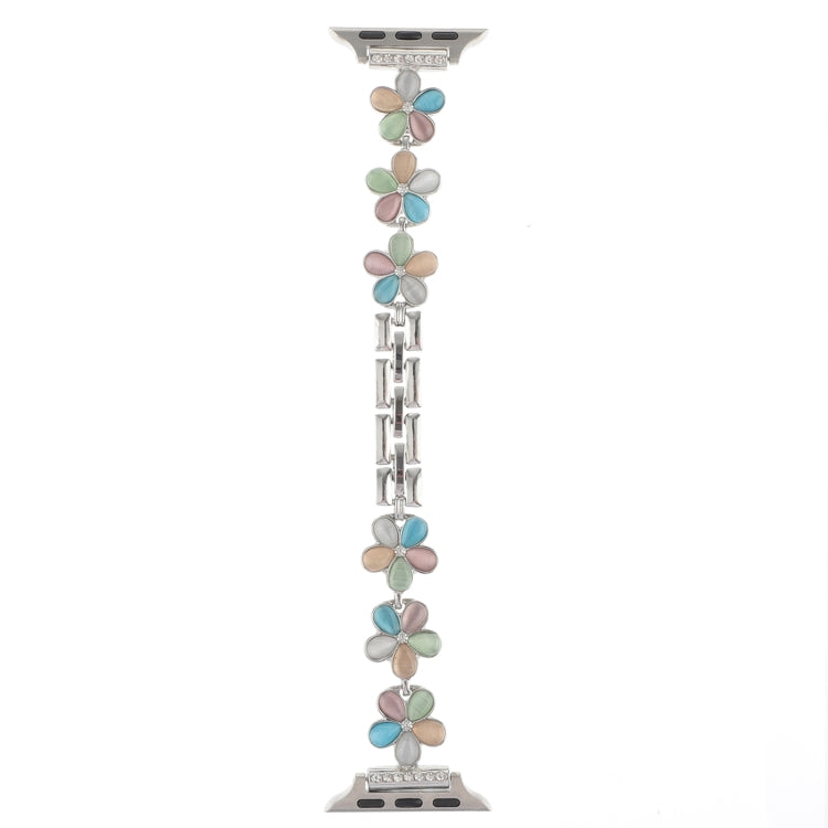 For Apple Watch SE 2023 40mm 5-petaled Flower Zinc Alloy Chain Watch Band(Silver Colorful) - Watch Bands by PMC TechLife | Online Shopping South Africa | PMC TechLife