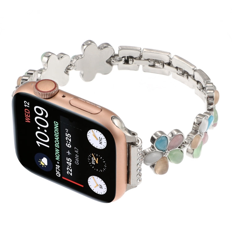 For Apple Watch SE 2023 40mm 5-petaled Flower Zinc Alloy Chain Watch Band(Silver Colorful) - Watch Bands by PMC TechLife | Online Shopping South Africa | PMC TechLife