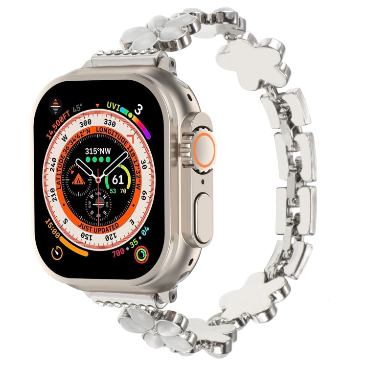 For Apple Watch Ultra 2 49mm 5-petaled Flower Zinc Alloy Chain Watch Band(Silver) - Watch Bands by PMC TechLife | Online Shopping South Africa | PMC TechLife