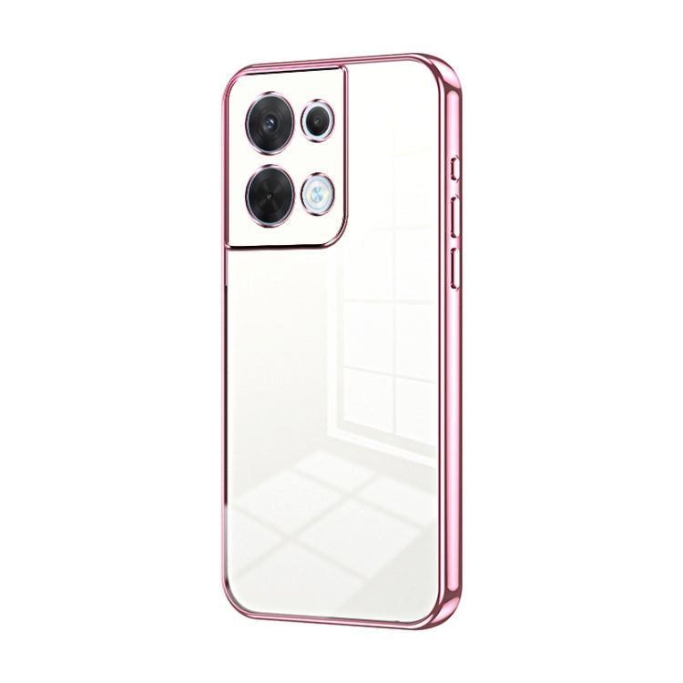 For OPPO Reno8 Transparent Plating Fine Hole Phone Case(Pink) - OPPO Cases by PMC TechLife | Online Shopping South Africa | PMC TechLife | Buy Now Pay Later Mobicred
