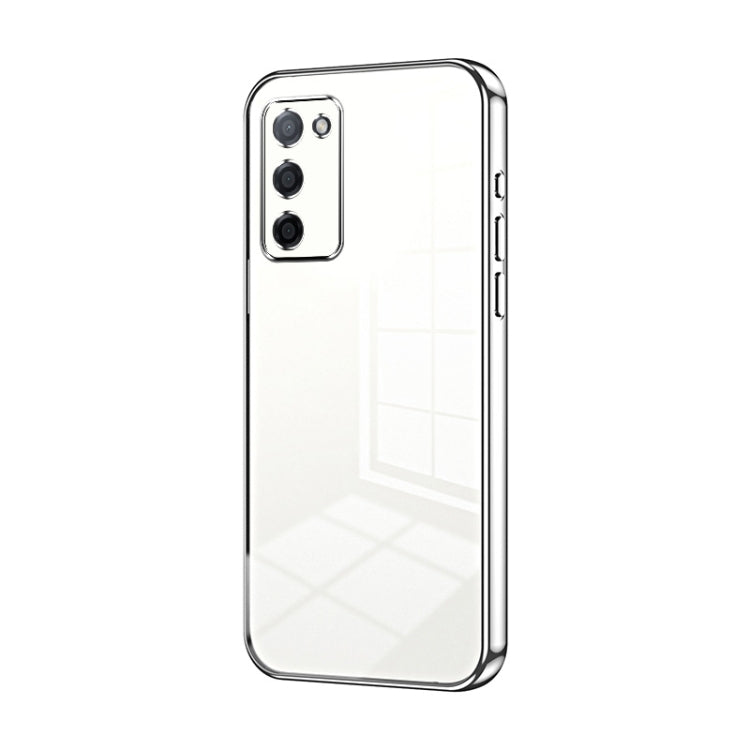 For OPPO A55 5G / A56 / A53s 5G Transparent Plating Fine Hole Phone Case(Silver) - OPPO Cases by PMC TechLife | Online Shopping South Africa | PMC TechLife | Buy Now Pay Later Mobicred