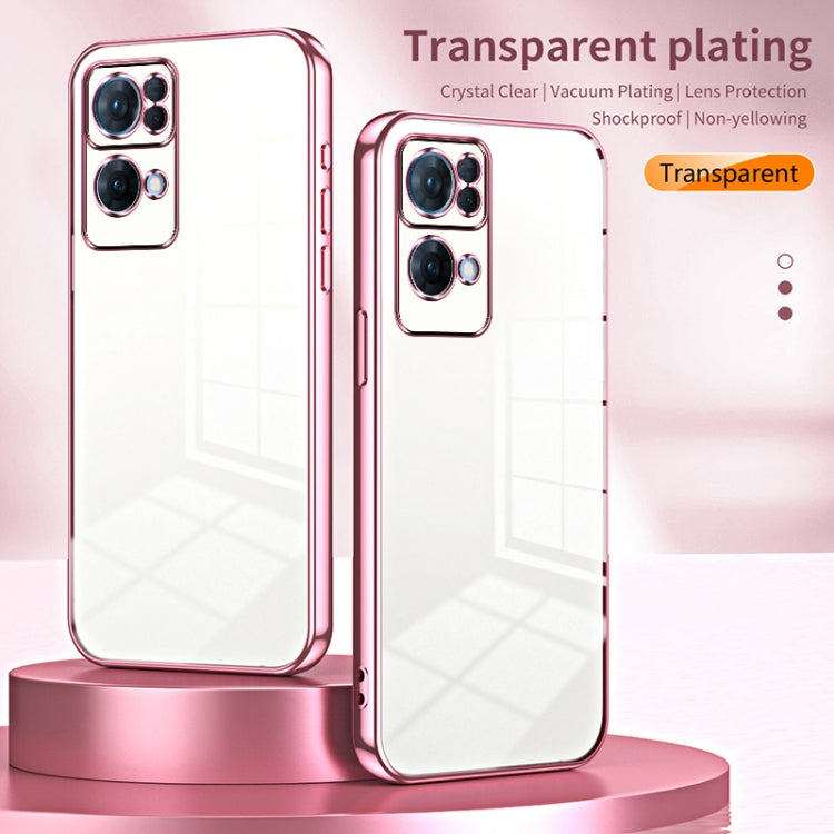 For OPPO Reno7 Pro Transparent Plating Fine Hole Phone Case(Pink) - OPPO Cases by PMC TechLife | Online Shopping South Africa | PMC TechLife | Buy Now Pay Later Mobicred