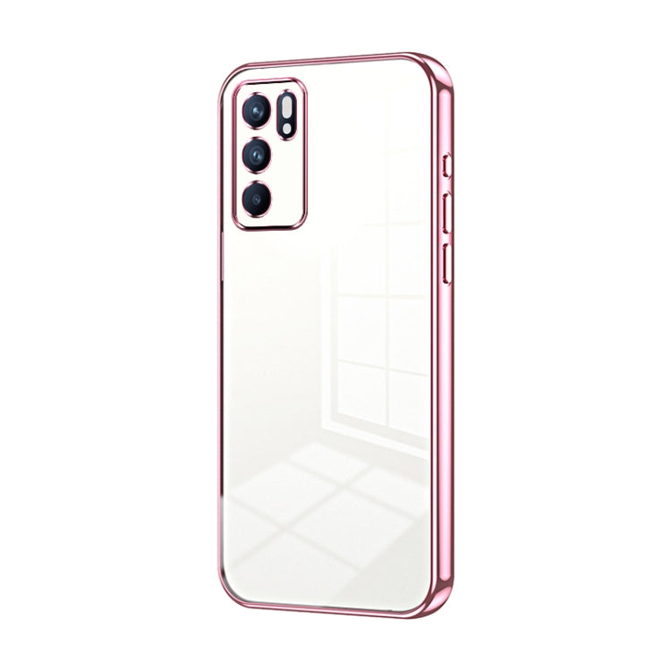 For OPPO Reno6 Indian / Malay Transparent Plating Fine Hole Phone Case(Pink) - OPPO Cases by PMC TechLife | Online Shopping South Africa | PMC TechLife | Buy Now Pay Later Mobicred