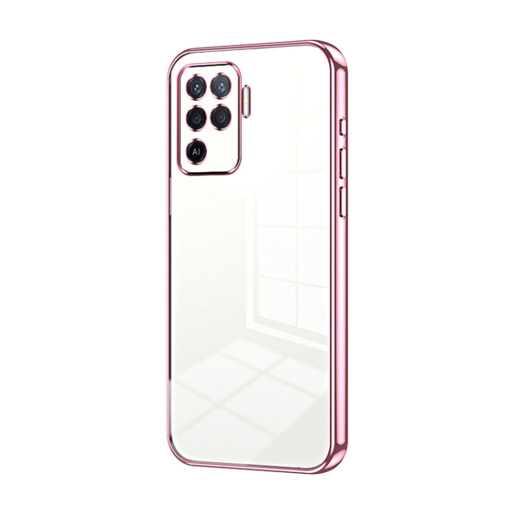 For OPPO A94 4G Transparent Plating Fine Hole Phone Case(Pink) - OPPO Cases by PMC TechLife | Online Shopping South Africa | PMC TechLife | Buy Now Pay Later Mobicred