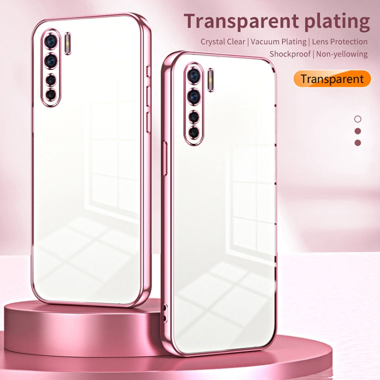 For OPPO Reno3 4G / F15 / A91 Transparent Plating Fine Hole Phone Case(Pink) - OPPO Cases by PMC TechLife | Online Shopping South Africa | PMC TechLife | Buy Now Pay Later Mobicred